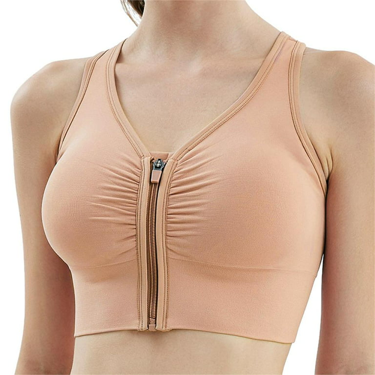 Women Front Zipper Closure Padded Yoga Sports Bra High Support Adjustable  Straps