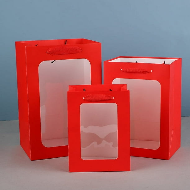 Zhuge Regalo, flores frescas, bolsas de embalaje para cajas de regalo, bolsas de regalo con ventana transparente, flores frescas, recuerdos, bolsas de embalaje para muñecas (rojas, talla grande)
