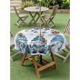 thumbnail image 3 of Outdoor Tablecloth with Umbrella Hole and Zipper, Blue Gnomes Christmas Round Table Cloth 54 Inch Waterproof Tablecloth, Xmas Ball Gifts Botanical Snowflake Picnic Table Cover for Patio Camping, 3 of 7
