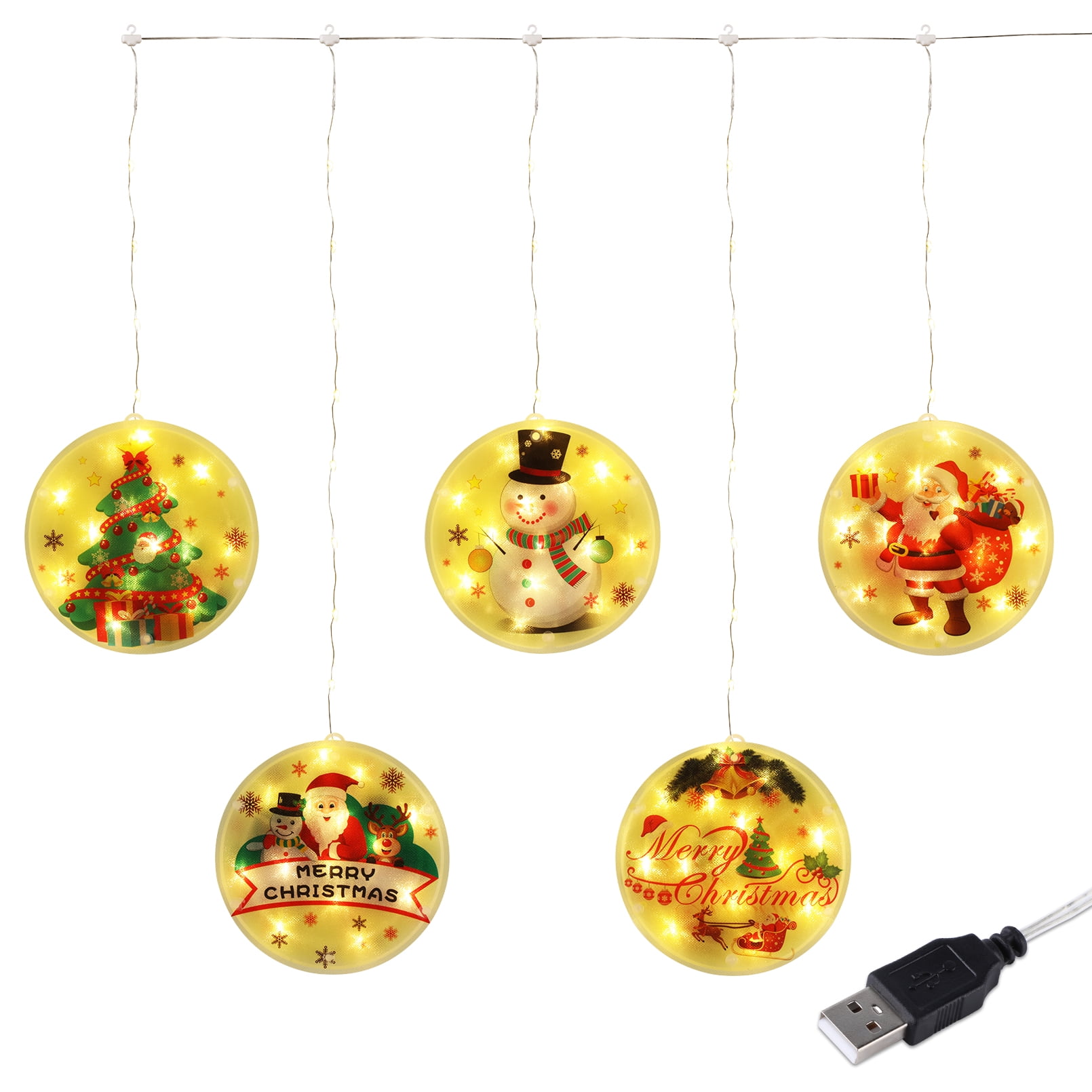 5 LEDs Christmas String Lights, 3D Decorations Hanging Lights, USB Powered