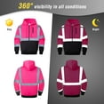 thumbnail image 4 of ProtectX High Visibility Safety Sweatshirt for Women Men, Class 3 Hi Vis Hoodie with large Pocket, Hooded Full-Zip Reflective Sweatshirt for Work & Construction, Pink, XX-Large, 4 of 7