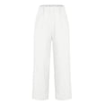 thumbnail image 3 of WIZUTIZ Womens Linen Pants Retro Stylish Loose Wide Leg Pants Spandex Elastic High Waist 7/8 Length Summer Pants Solid with Pockets Pants for Teen Girls Gym Party White, 3 of 4