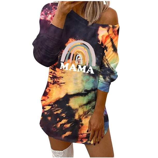 Moda mujer Casual sin tirantes manga larga Tie-dye impreso sudadera Tops Bluse Pompotops gfhjh9071