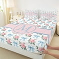 thumbnail image 3 of jejeloiu Letter M Monogrammed Full Size Sheets,Cartoon Bow Tie Bed Sheets,Pink Cute Flowers Sheet Sets For Girls,Microfiber Room Decorative,4 Pieces, 3 of 7