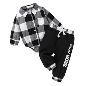 Younger Tree Baby Boy Flannel Plaid Bodysuit & Pants Set