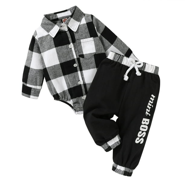 Younger Tree Infant Toddler Baby Boy Clothes Set Newborn Long Sleeve Flannel Plaid Bodysuit