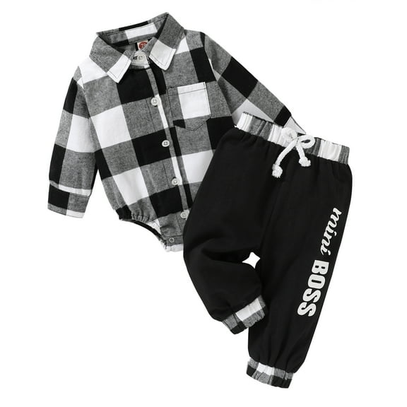 Younger Tree Infant Toddler Baby Boy Clothes Set Newborn Long Sleeve Flannel Plaid Bodysuit Pants Fall Winter Outfits for 12-18 Months