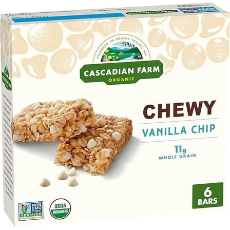 1x Cascadian Farm Organic Vanilla Chip Chewy Granola Bars, 6 Bars, 7.4 oz.