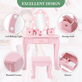 thumbnail image 4 of Bophy Girls' Vanity Table and Chair Set with Light, Kids Makeup Dressing Table with Wood Makeup Playset Toy, Kids Vanity Set with Mirror & Drawer for Age 4-9, Pink (STM-101PA), 4 of 8
