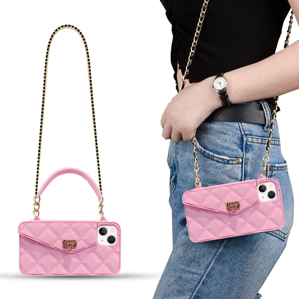 HAHDAXIA for iPhone 12 12 Pro Wallet Case Crossbody Phone Case with Lanyard Strap Cute Purse Case Flip Credit Card Holder Soft Silicone Girls Lady Handbag Case for iPhone 12 12 Pro Pink Walmart