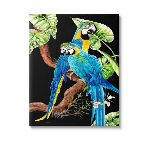 Stupell Industries Parrots Perched on Branch Animals & Insects Painting Gallery Wrapped Canvas Art Print Wall Art, 16 x 20