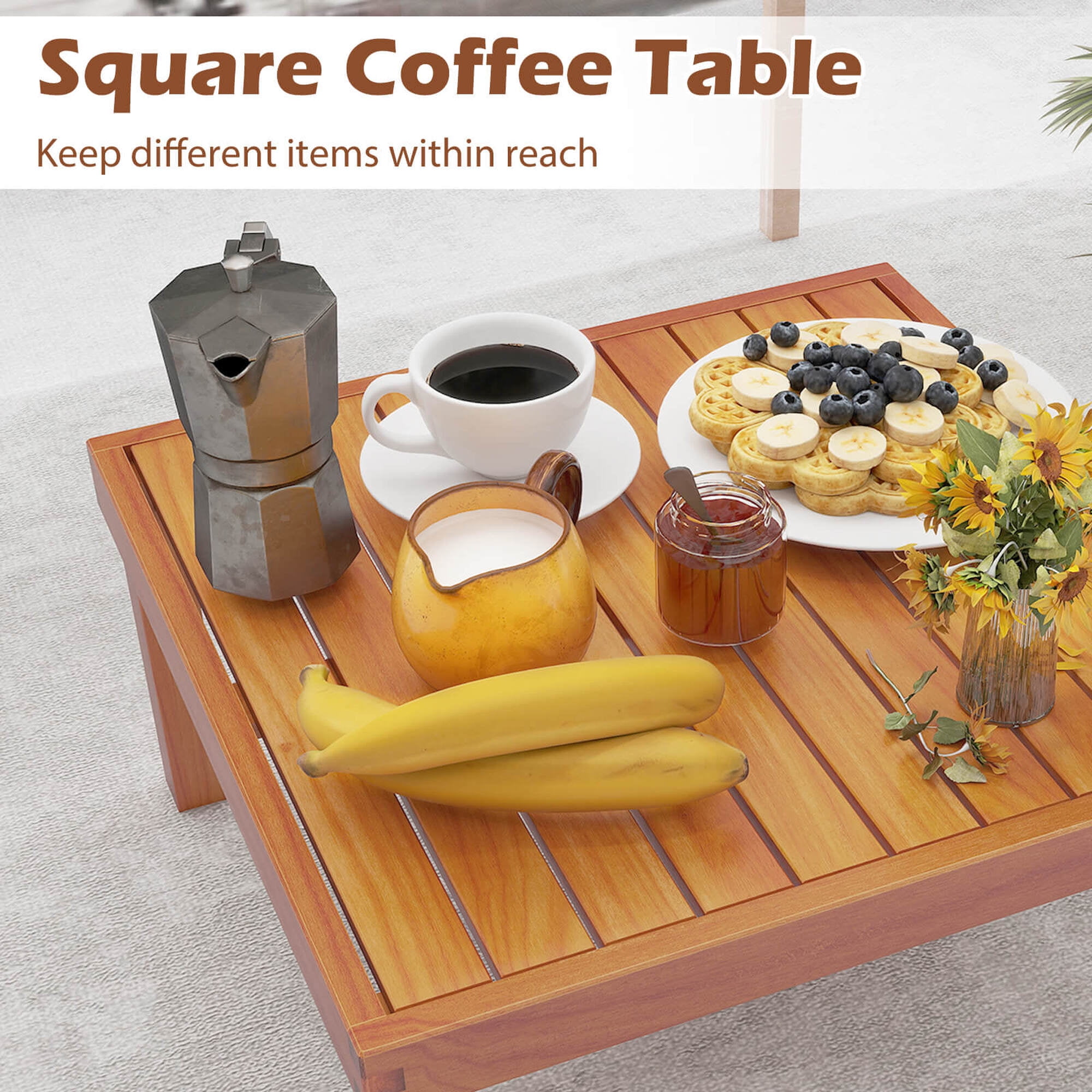 Costway 6 PCS Acacia Wood Patio Furniture Set with Cushions and Coffee Table for Garden