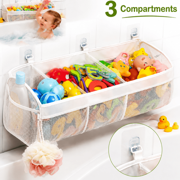 Genreen 3-Compartment Bath Toy Organizer for Tub - Large Openings, High-Capacity Horizontal Storage & Easy Sorting, Durable Bathtub Toy Holder