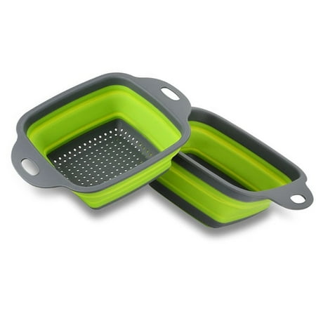 

2pcs Multi-functional Folding Strainer Basket Collapsible Colander Kitchen Tool for Washing Fruit Vegetable (Green)