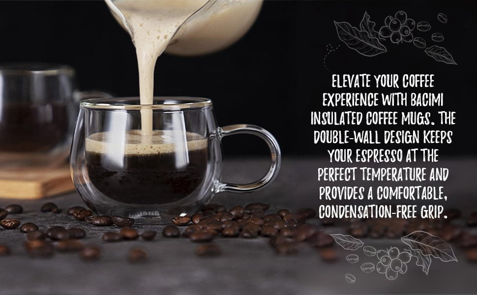Bacimi Double Wall Insulated Borosilicate Glass Espresso cups 3.5oz /100ml 4pack