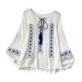 thumbnail image 4 of Blusa bordada para mujer elegante cuello redondo jersey casual mangas abullonadas, 4 of 8