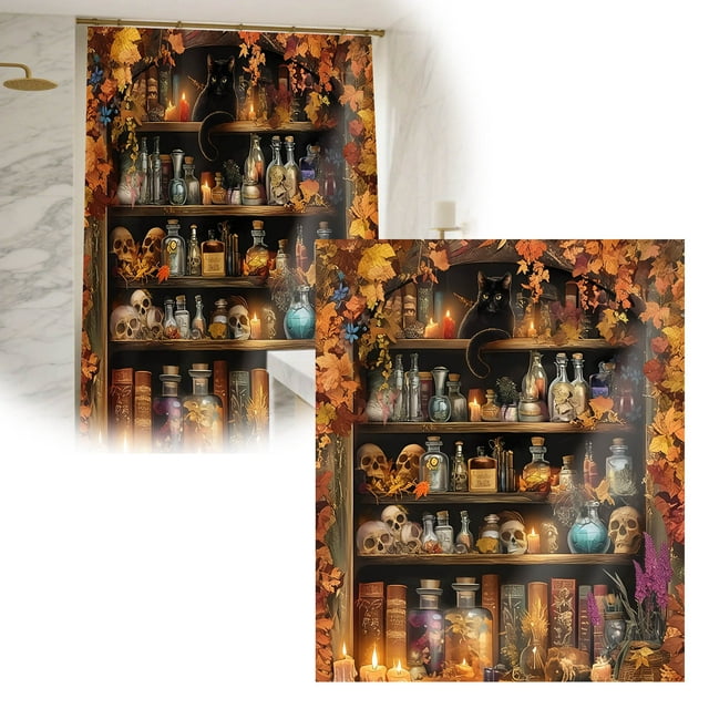 Fabric Shower Curtain Liner Polyester Reinforced Rustproof Halloween Design Water Resistant Machine Washable for Bathroom Tub Enclosure