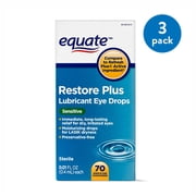 (3 pack) (3 Pack) Equate Restore Plus Lubricant Eye Drops, For Lasik Dryness, 70 ct.