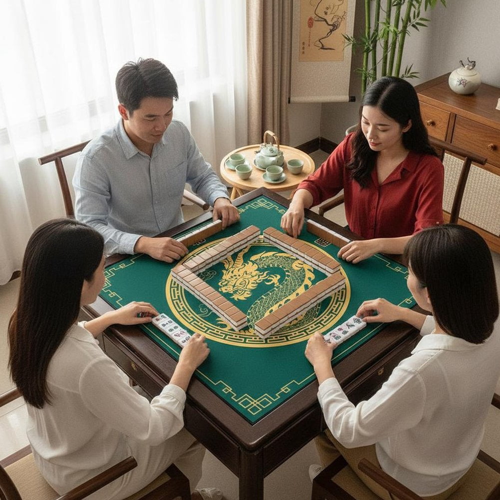 Slccxzc Chinese Style Mahjong Mat, Anti Slip and Noise Reduction Mahjong Table Cover Portable Game Mat for Mahjong, Poker, Card, Board & Tile Games