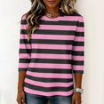 thumbnail image 4 of JULMCOMO Shirts for Women Striped Crew Neck 3/4 Sleeve Trendy Loose Fit T Shirts Color Block Casual Comfy Tunic Tops Pink S, 4 of 6