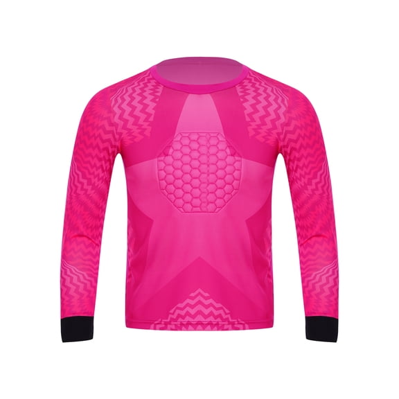 inhzoy Kids Boys Soccer Goalie Shirt Padded Goalkeeper Jersey Football Running Sports T-shirts Hot Pink 28-S
