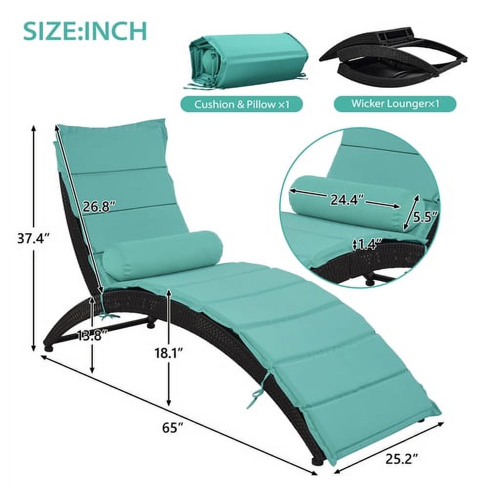 Patio Chaise Lounge Chair, Sun Lounger, PE Rattan Foldable Chaise Lounger with Removable Cushion and Bolster Pillow, Weather Cover, and Removable Cushion, Blue - image 5 of 7