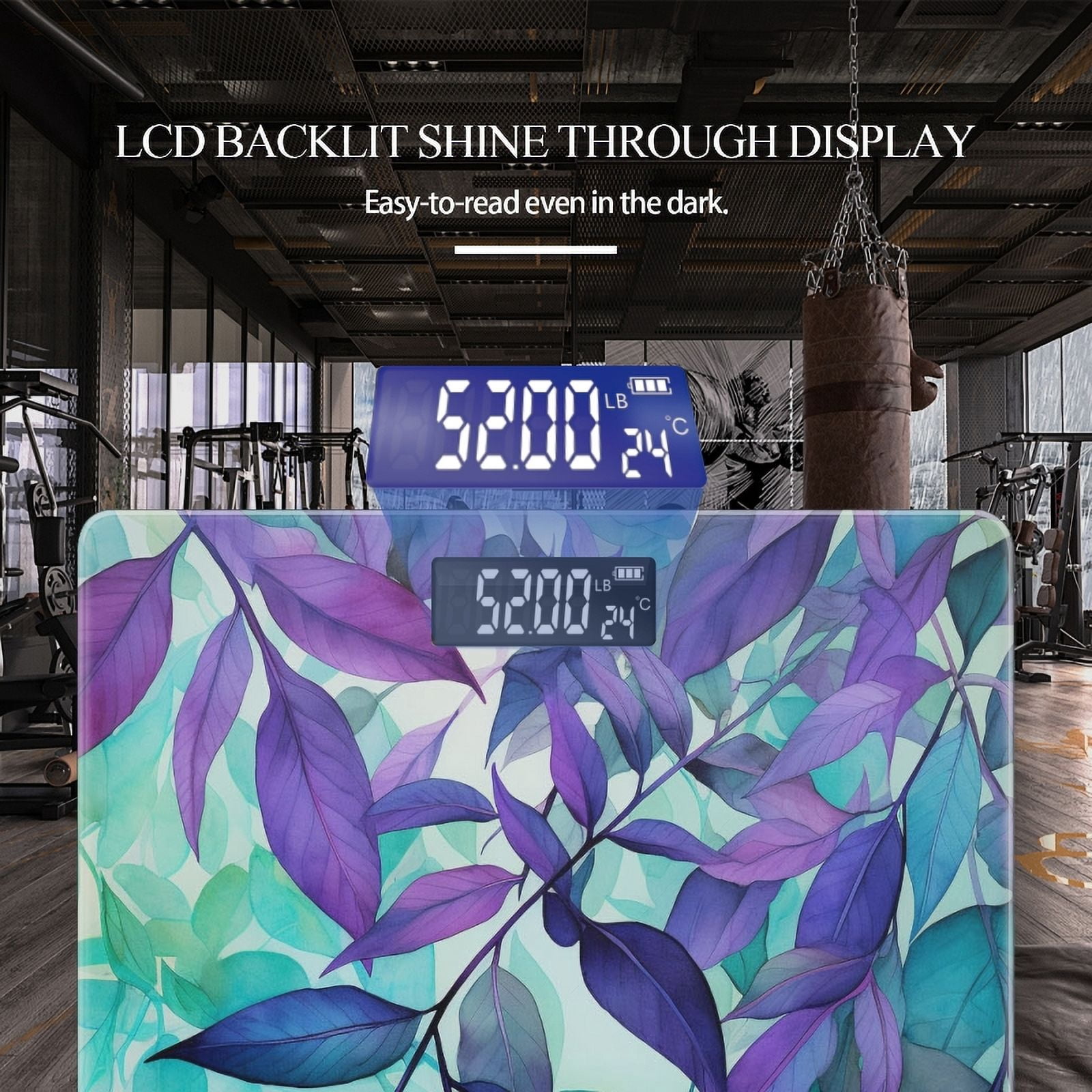 Bathroom Scale, Highly Accurate Digital Body Scale,Precisely Measures Weight up to 400 lbs-Watercolor Painting Of Leaves In Shades Of Purple And Teal