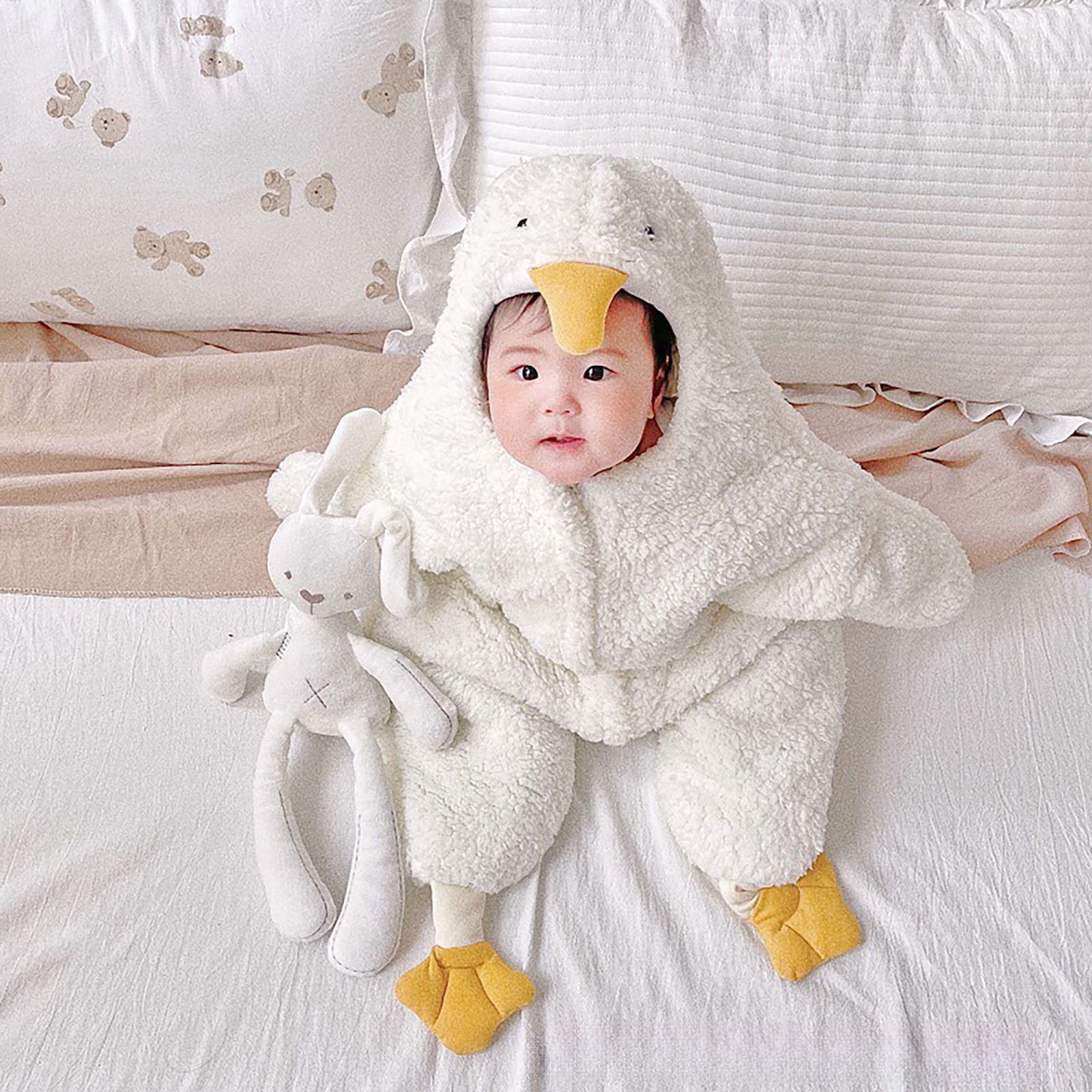 FYDUU Baby Boy Romper Onesie Baby Duckling Cute Outfit Suit Jumpsuit Sleeping Bag Romper Hooded Jumpsuit Winter Snowsuit Clothes 5-10 Months