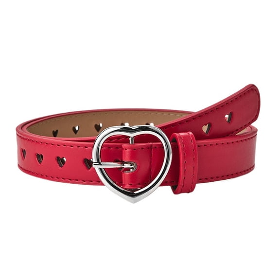 Girls Kid Children Skinny Belt Metal Heart Buckle Faux Leather Dress Waistband