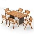 thumbnail image 3 of Christopher Knight Home 7-Piece Outdoor Dining Table with 6 Dining Chairs, Gray Wicker Legs, Cream Cushions, 3 of 13