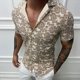 thumbnail image 2 of Camisas De Sport Para Hombre Camisa casual de verano ajustada para Camisa de manga corta con flores de anacardo (Beige, 3XL), 2 of 4