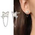 thumbnail image 2 of 1 par de pendientes con forma de mini piedra lunar de imitación, elegantes pendientes con cadena de mariposas incrustadas con diamantes de imitación para mujer, oro blanco, código de producto 62021 Or, 2 of 5