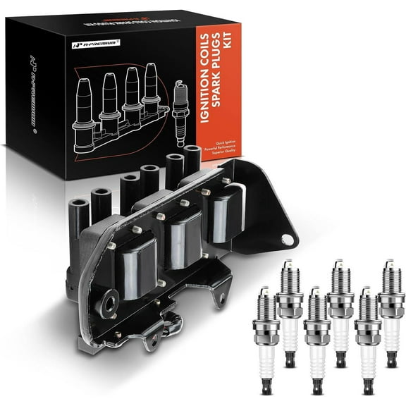 A-Premium 1x Ignition Coil Pack and 6x Iridium Spark Plugs Compatible with Hyundai Sonata 1999-2001 2005 & Kia Optima 2001 2004-2005, Magentis 2001-2006