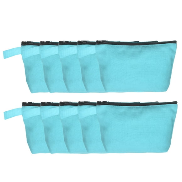 Bolsas de Maquillaje de Lona, 10pcs Bolsas de Cosméticos de Viaje, Bolsas de Aseo de Cremallera Multipropósito, Azul Claro(7.5 x 5 x 1.8inch)