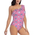 thumbnail image 3 of Gaeub French Bulldog Women's One Shoulder Ruffle Tummy Control Swimwear for Swimming Surfing Beach Party - Small, 3 of 8