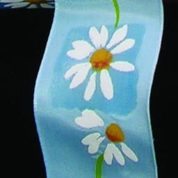 The Ribbon People Blue and White Gerbera Daisies Wired Craft Ribbon 1.5" x 27 Yards