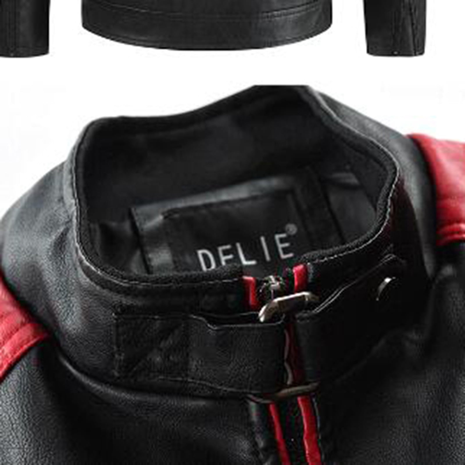 IROINNID Men's Faux Leather Stand Collar Long Sleeve Color Block Leisure Stand Collar Pocket Color Block Jacket