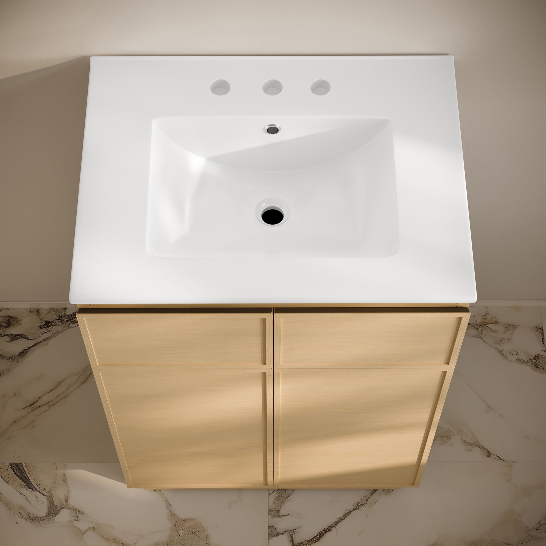 St. Tropez 24" Freestanding Bathroom Vanity in Natural Oak with 3-Hole Widespread Sink Top