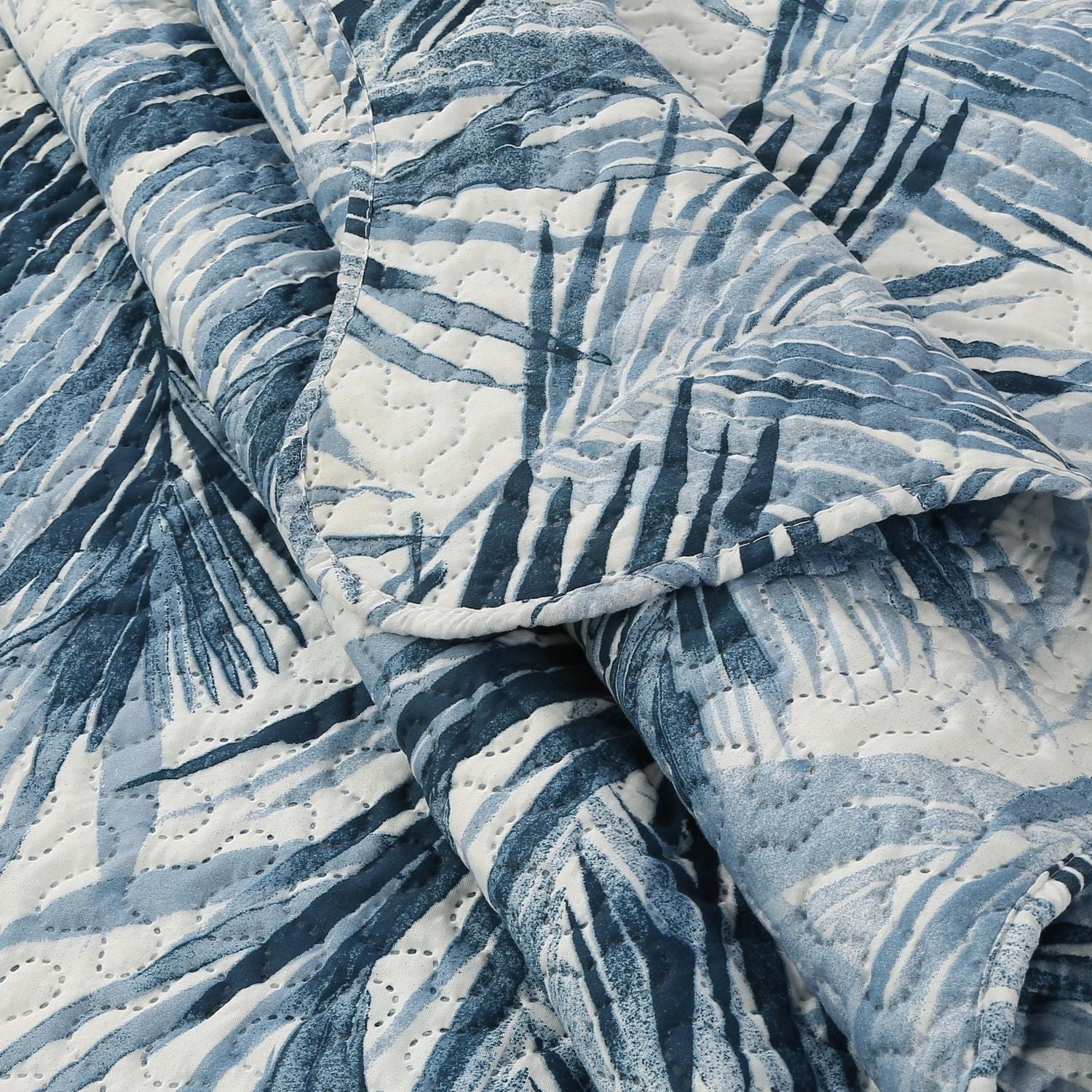 Marina Decoration Couvre-lit Pinsonic imprimé en relief, ensemble de couette d'été ultra doux avec taies d'oreiller, motif de feuilles bleues modernes