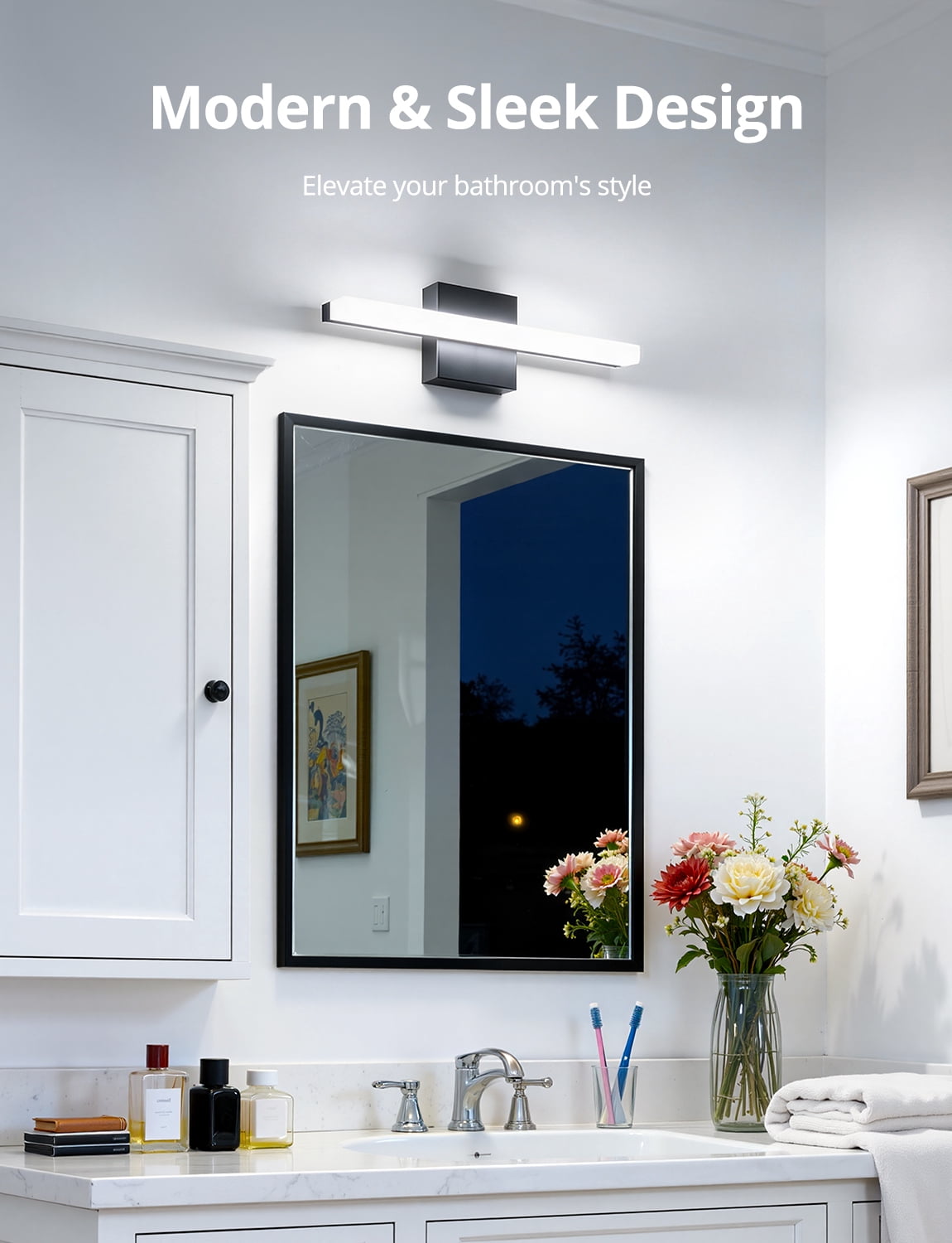 Combuh LED Bathroom Wall Light Bar Modern Acrylic Vanity Lighting Fixtures Over Mirror, 16 Inch 9W Black Restroom Lights Cool White 6000K for Kitchen Bedroom