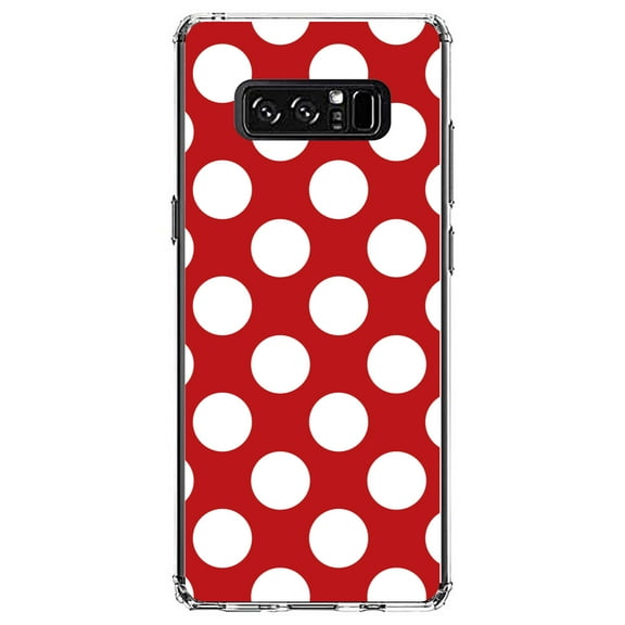DistinctInk Clear Shockproof Hybrid Case for Samsung Galaxy Note 8 - TPU Bumper, Acrylic Back, Tempered Glass Screen Protector - White & Red Polka Dots