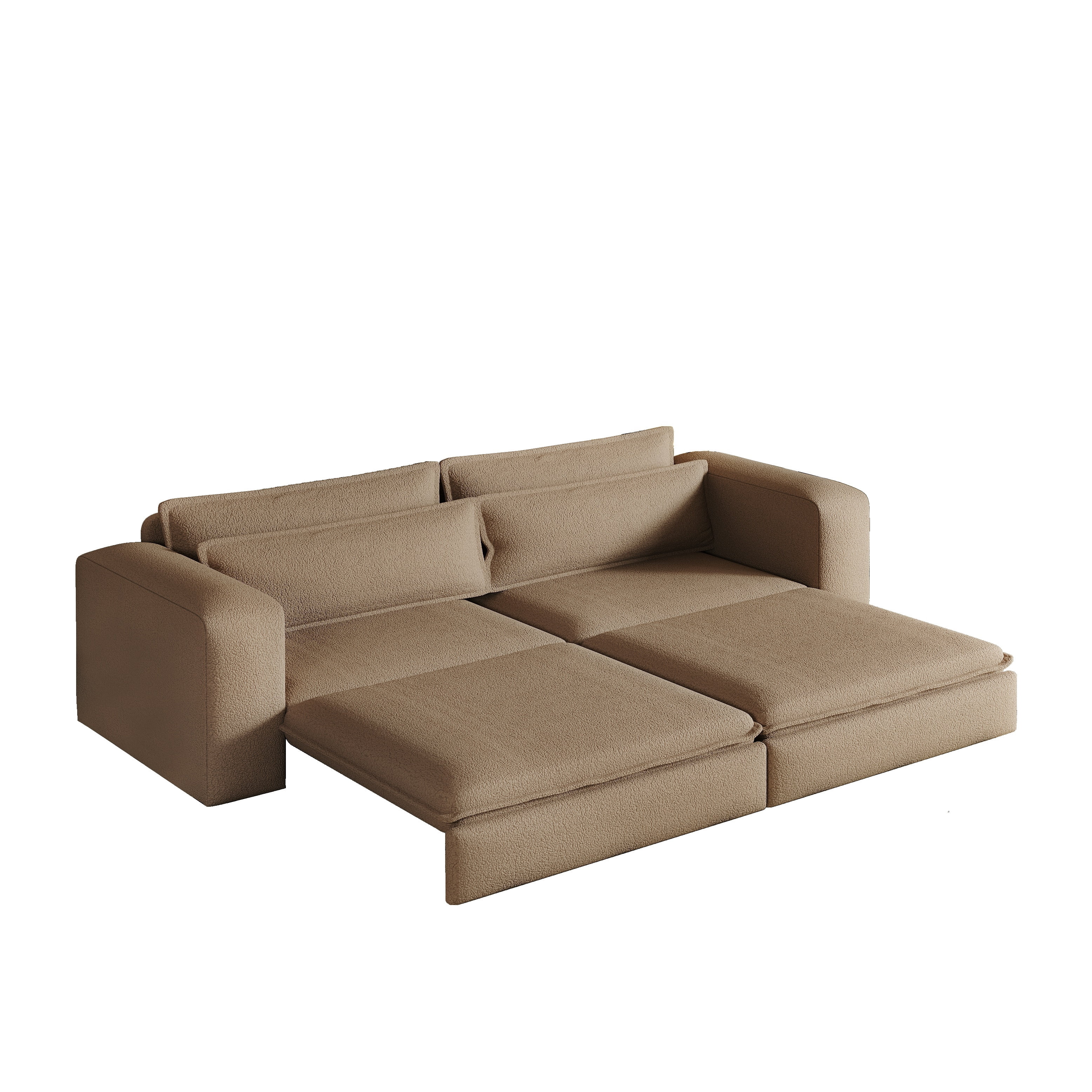 3-in-1 King Size Sleeper Sofa Bed, 93" Sherpa Fleece Pull Out Couch with Wide Armrests & Deep Seat, Modern Convertible Futon Lounge Sofa with 2 Pillows, Camel