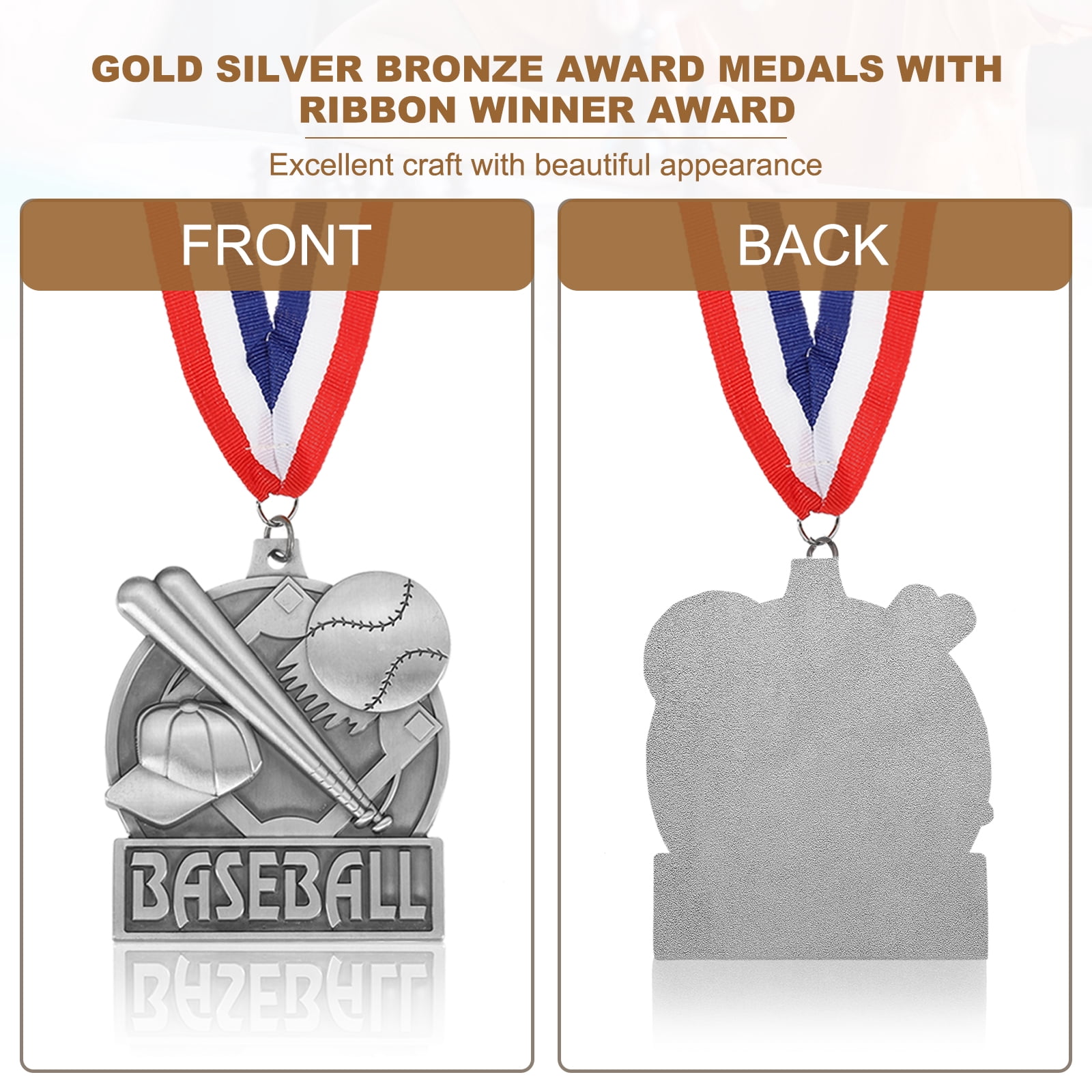 Uxcell Baseball Games Court Award Medals with Ribbons, Winner Medals Prizes for Competitions Sports Party Silver