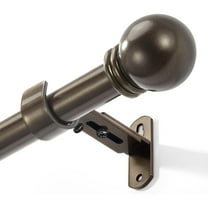 Curtain Rods for Windows 16 to 136 Inches, Curtain Rod Max Adjustable Length of 144 IN, 1" Diameter Drapery Rods Round Finials, Brown, Pack of 1