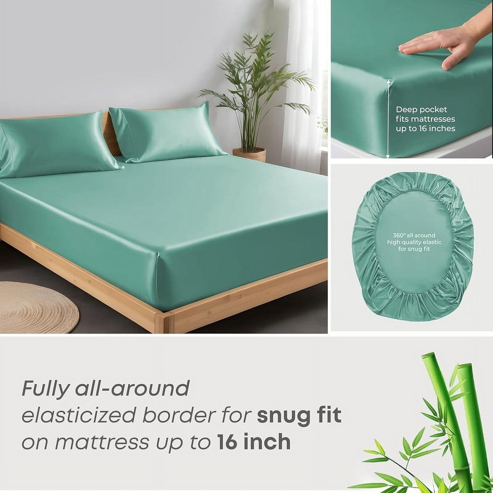 100% Bamboo Split King Sheet Set - Ultra Soft, Breathable & Cooling, Ideal for Hot Sleepers, 16" Deep Pocket, Hotel Luxury Bedding (Aqua)