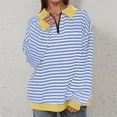 thumbnail image 3 of ADSSDQ Quarter Zip Pullover Women Long Sleeve Striped Shirt Women Drop Shoulder Oversized Sweatshirt Hoodie Teen Girls Y2k Preppy Clothes Blue S, 3 of 4
