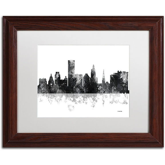 Trademark Fine Art "Providence RI Skyline BG-1" Canvas Art by Marlene Watson, White Matte, Wood Frame