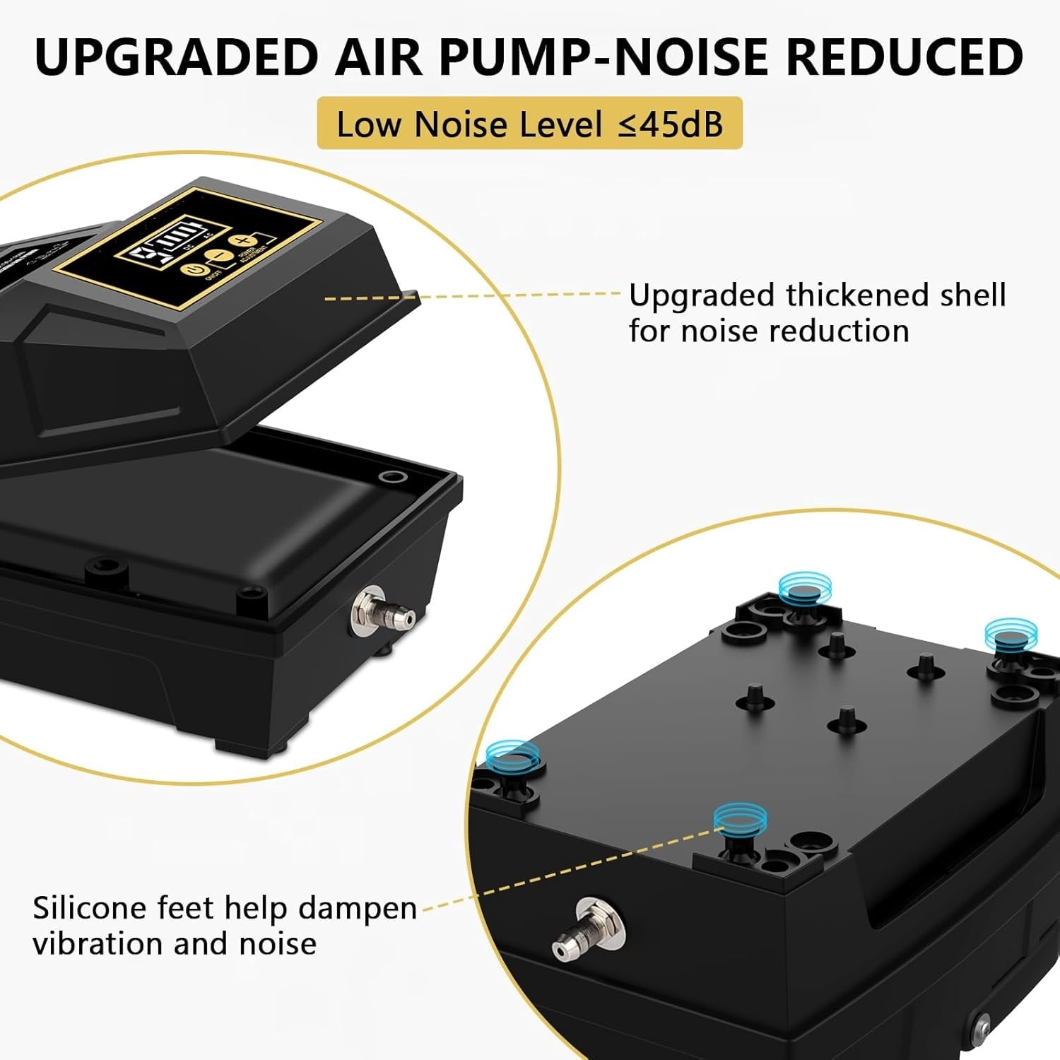 Waterproof Outdoor Pond Air Pump with 6 Outlers Large Aquarium Rechargeable Aerator Oxygen Pump Air Bubbler for Fish Tank Commercial Air Pump with Adjustable Airflow (18W, 320GPH)