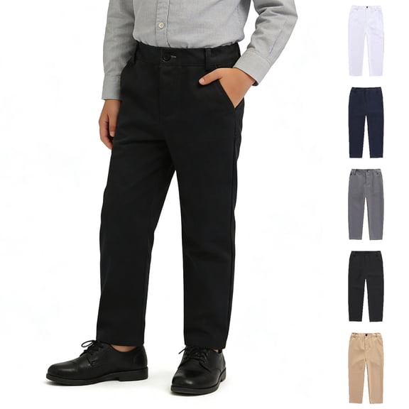 WELOIJEVBE Kids Uniforms for Boys Pull on Chino Pants with Pockets Straight Pants Boy Black Uniform Pants Back To School Outfits for Boys Kids Boys Pants 9-10 Years