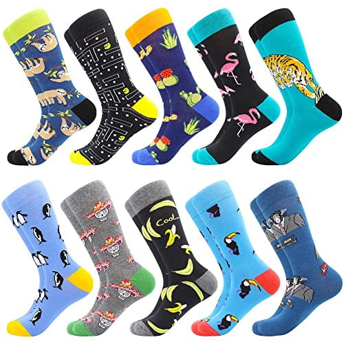 Men s Fun Dress Socks Novelty Colorful Funky Fancy Funny Patterned Crew Casual Crazy Socks for Men Father